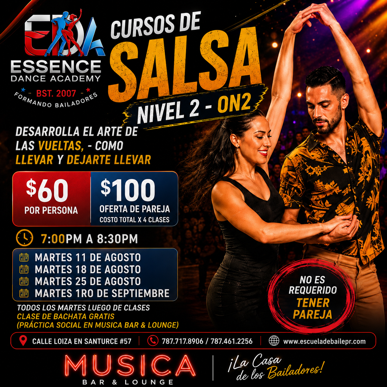 Curso de Salsa Nivel 2 (On2) – Desarrolla tus Vueltas y Técnica | 4 Clases