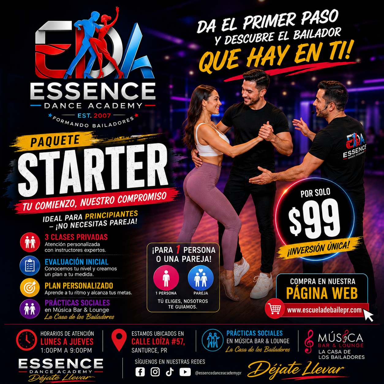 Paquete Starter – 3 Clases Privadas de Salsa para Principiantes